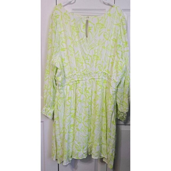 Torrid Women's 4 (4XL) Green White Print Long Sleeve V-Neck Dress New W/O Tags - Picture 3 of 14